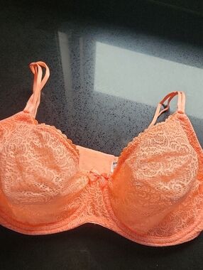 Lace Underwire Bra in Coral Orange with Bow Accent